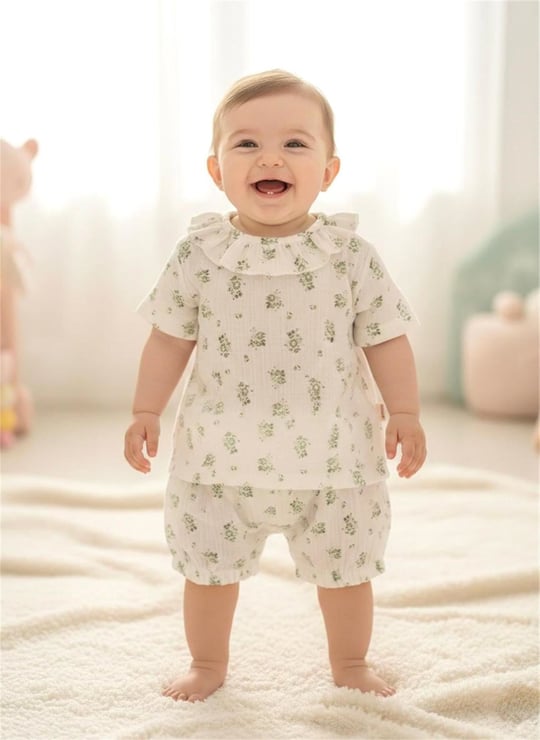 Tiffany Baby Bebek Spring Theme Müslin Fırfırlı Üst Yeşil 57140