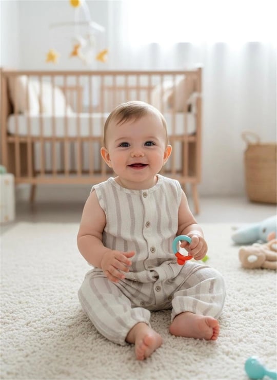 Tiffany Baby Bebek Stripe Theme Keten Tulum Bej 17024