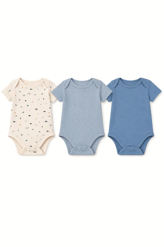 Tiffany Baby Erkek Bebek Mini Home Theme 3'lü Yarım Kol Badi Set Mavi 47008
