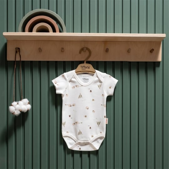 Tiffany Baby Erkek Bebek Organik Theme Happy Lambs Yarım Kol Badi Ekru 33008