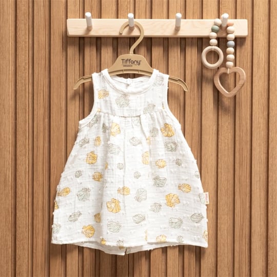 Tiffany Baby Kız Bebek Müslin Sea Shell Theme Kolsuz Elbise Beyaz 62086