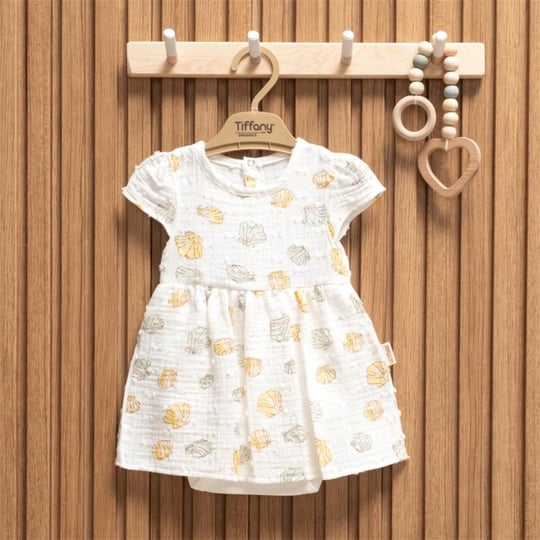 Tiffany Baby Kız Bebek Müslin Sea Shell Theme Elbise Beyaz 62087