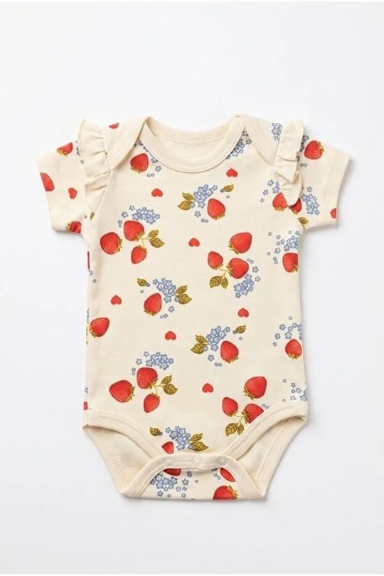 Tiffany Baby Kız Bebek Strawberry Garden Theme Kısa Kol Zıbın Ekru 15008