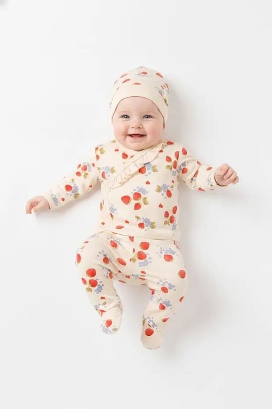 Tiffany Baby Kız Bebek Strawberry Garden Theme 3'lü Şapkalı Patikli Alt Üst Takım Ekru 15078