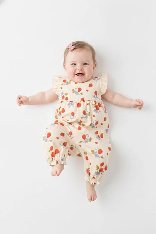 Tiffany Baby Kız Bebek Strawberry Garden Theme Kısa Kollu Tulum Ekru 15004