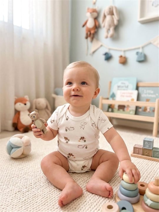 Tiffany Bebek Bear Brother Theme Kısa Kollu Zıbın Ekru 13008