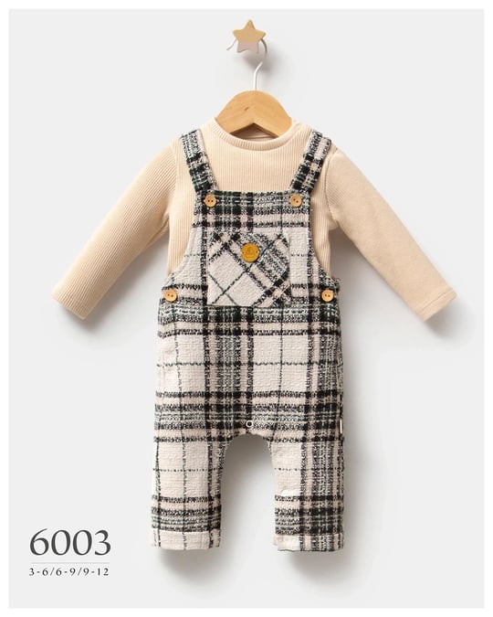 Tongs Baby Erkek Bebek Big Plaid Ekoseli Salopet Bluz Takım Siyah 6003