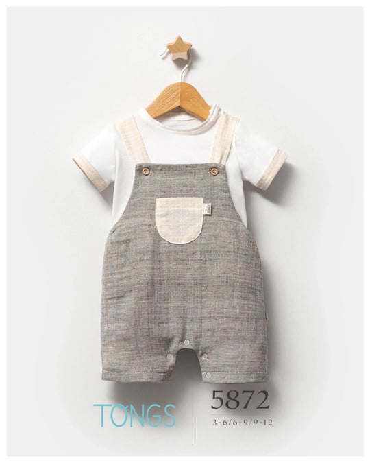 Tongs Baby Erkek Bebek Clear Salopet Tişört Takım Gri 5872