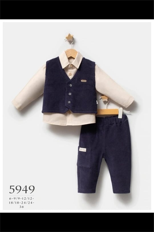 Tongs Baby Erkek Bebek Convivial 3'lü Kadife Yelek Pantolon Takım Lacivert 5949