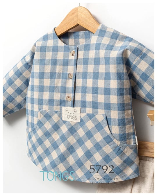 Tongs Baby Erkek Bebek Plaid Kareli Alt Üst Takım Mavi 5792