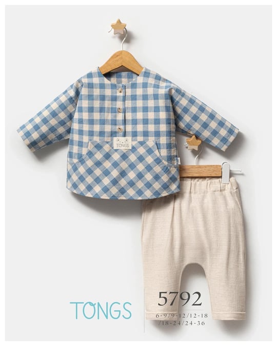 Tongs Baby Erkek Bebek Plaid Kareli Alt Üst Takım Mavi 5792