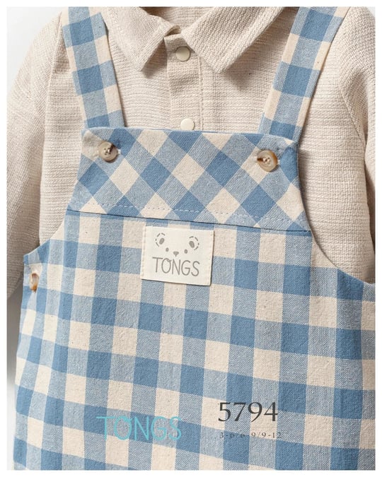 Tongs Baby Erkek Bebek Plaid Kareli Salopet Body Takım Mavi 5794