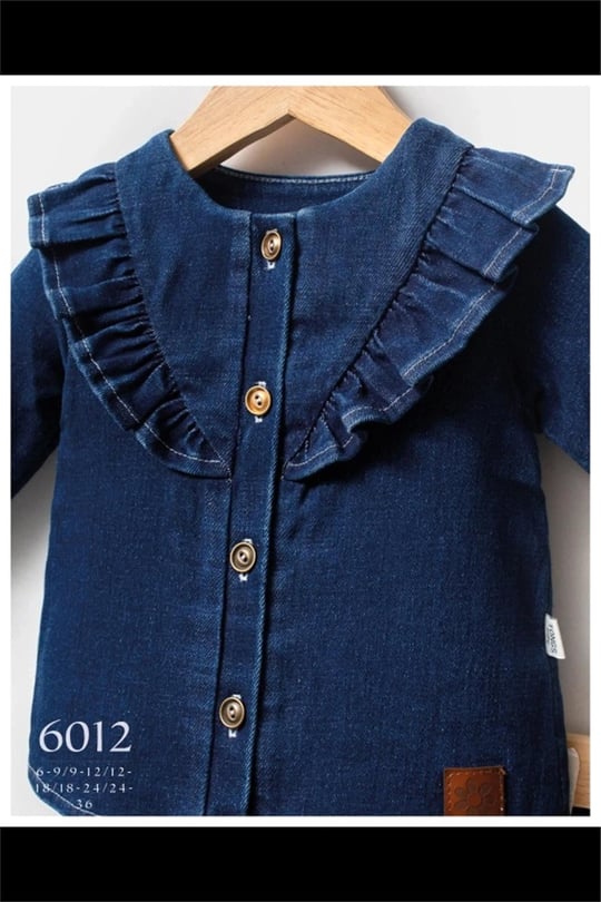 Tongs Baby Kız Bebek Jean Love Fırfır Yakalı Gömlek Pantolon Takım Lacivert 6012
