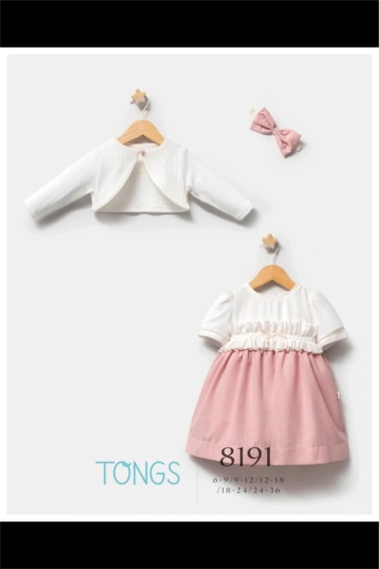 Tongs Baby Kız Bebek Saç Bantlı Elbise Bolero Takım Pembe 8191