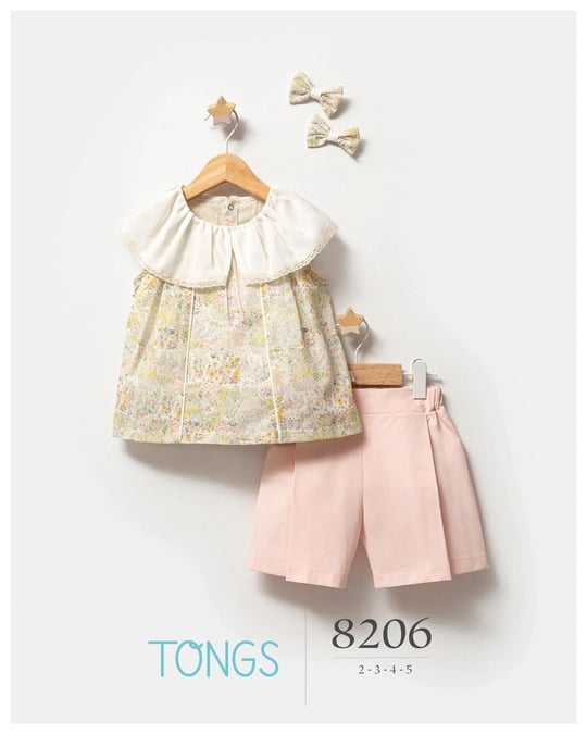 Tongs Baby Kız Bebek Saç Tokalı Çiçekli Alt Üst Takım Pembe 8206
