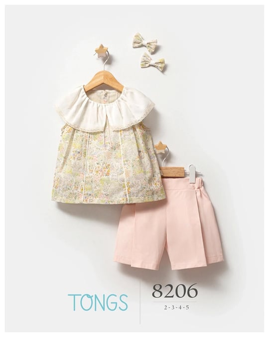 Tongs Baby Kız Bebek Saç Tokalı Çiçekli Alt Üst Takım Pembe 8206
