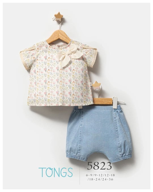 Tongs Baby Kız Bebek Universe Jeans Çiçekli 2'li Takım Mavi 5823