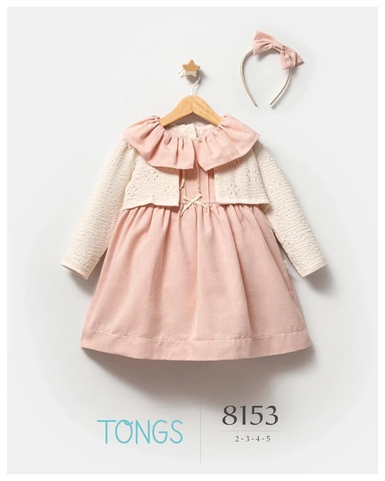 Tongs Baby Kız Çocuk Laya Taç Tokalı Elbise Bolero Takım Pembe 8153
