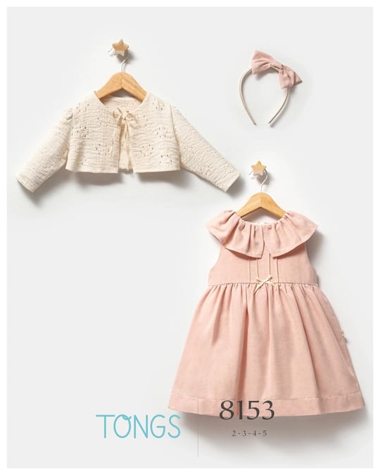 Tongs Baby Kız Çocuk Laya Taç Tokalı Elbise Bolero Takım Pembe 8153
