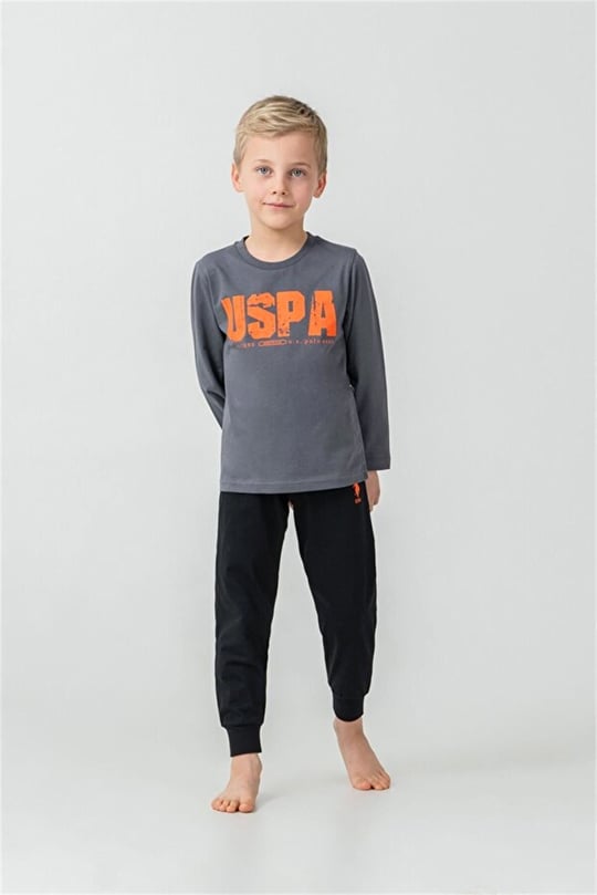 U.S Polo Assn Erkek Çocuk Baskılı Pijama Takımı Füme US2634-4