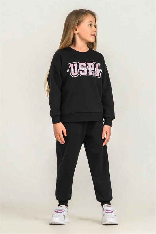U.S Polo Assn Kız Çocuk Baskılı Eşofman Takımı Siyah US2717-4
