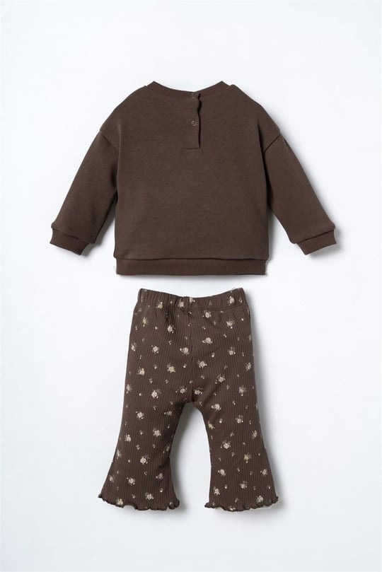 U.S Polo Assn Kız Bebek Sweatshirt Tayt Takım Kahverengi USB3251