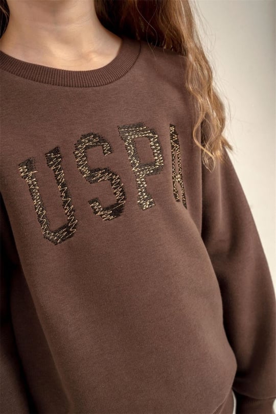 U.S Polo Assn Kız Çocuk Nakışlı Eşofman Takımı Kahverengi US2723-4