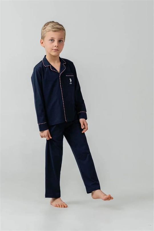 U.S Polo Assn Erkek Çocuk Nakışlı Gömlek Pijama Takımı Lacivert US2643-G