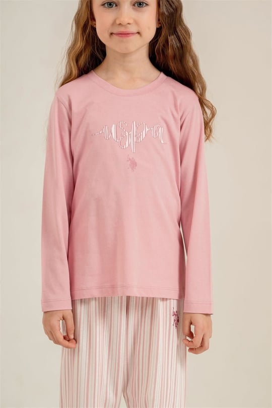 U.S Polo Assn Kız Çocuk Baskılı Pijama Takımı Pembe US2727-4