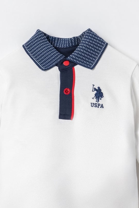 U.S Polo Assn Erkek Bebek Polo Yaka Uzun Kol Tişört Alt Takım Beyaz USB3195