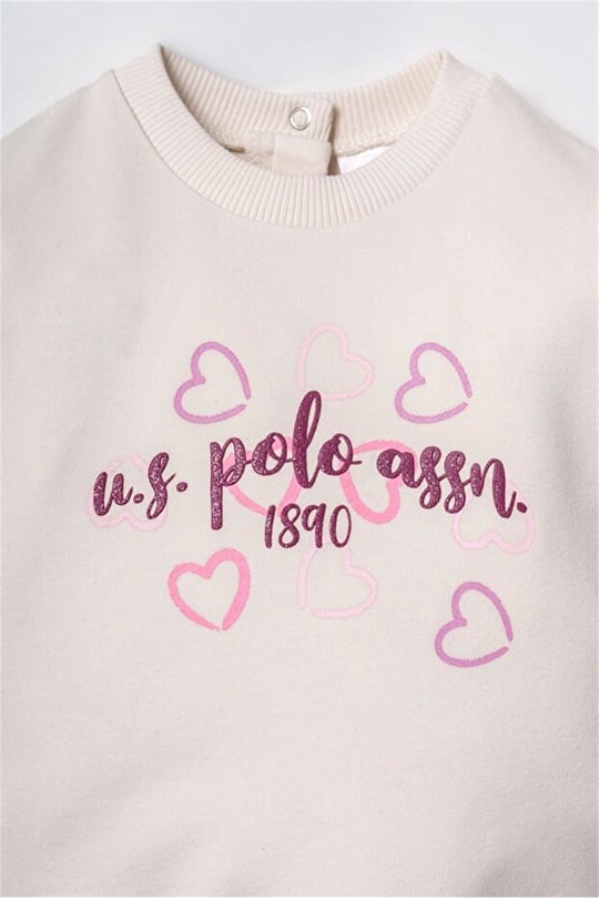 U.S Polo Assn Kız Bebek 2'li Alt Üst Takım Krem USB3261