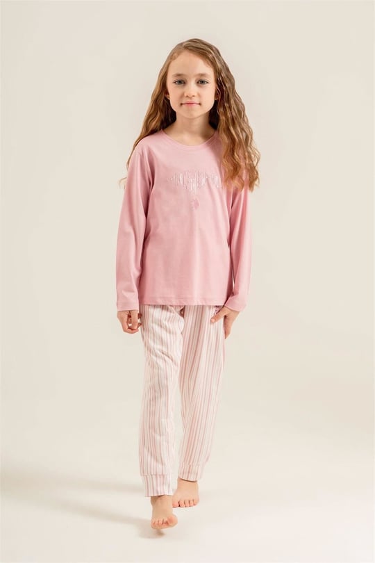 U.S Polo Assn Kız Çocuk Baskılı Pijama Takımı Pembe US2727-G