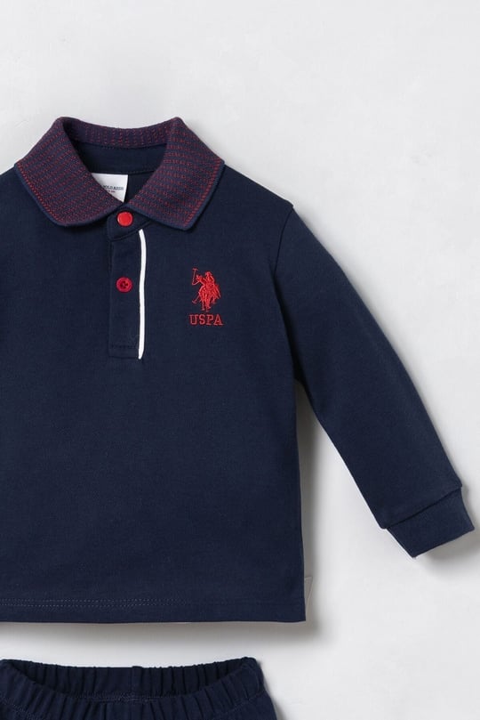 U.S Polo Assn Erkek Bebek Polo Yaka Uzun Kol Tişört Alt Takım Lacivert USB3195