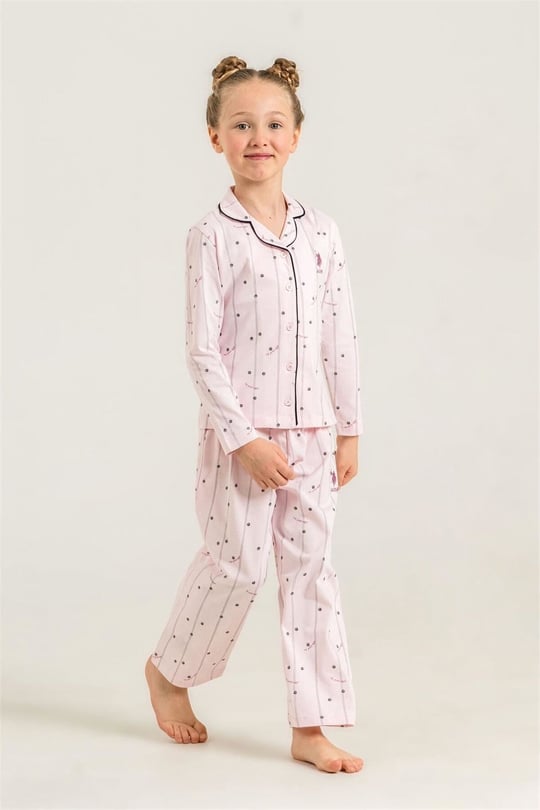 U.S Polo Assn Kız Çocuk Gömlek Pijama Takımı Pembe US2726-G