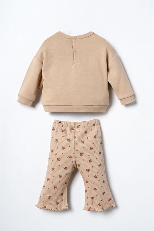 U.S Polo Assn Kız Bebek Sweatshirt Tayt Takım Bej USB3251