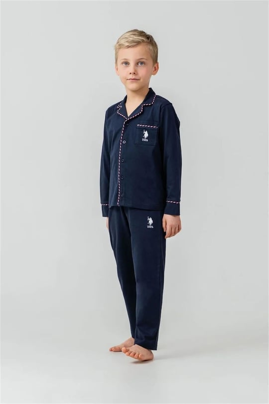 U.S Polo Assn Erkek Çocuk Nakışlı Gömlek Pijama Takımı Lacivert US2643-G