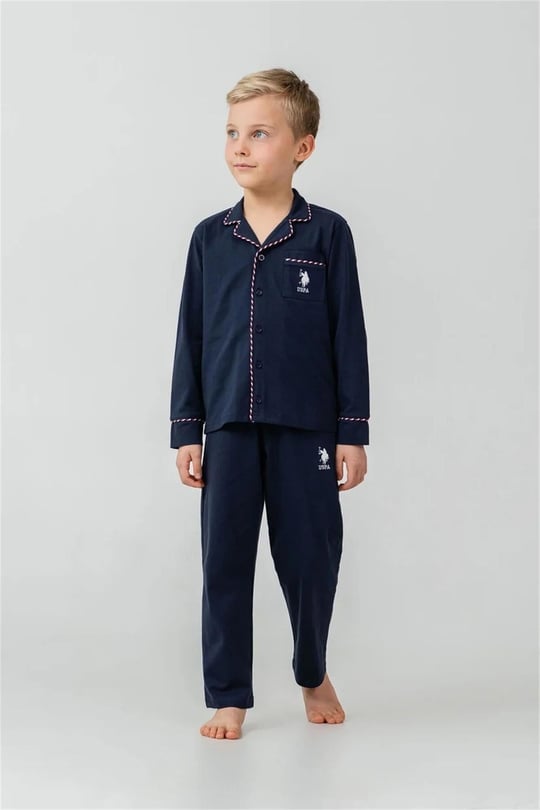 U.S Polo Assn Erkek Çocuk Nakışlı Gömlek Pijama Takımı Lacivert US2643-G
