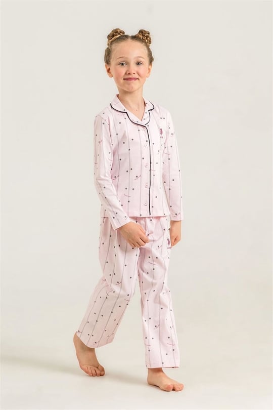 U.S Polo Assn Kız Çocuk Gömlek Pijama Takımı Pembe US2726-4