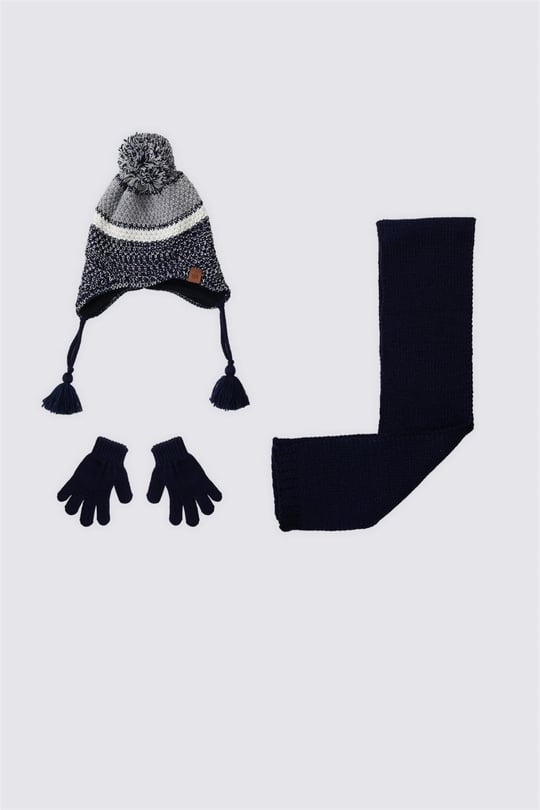 U.S. Polo Assn Erkek Bebek Atkı-Bere-Eldiven Seti Gri Melanj USB1769