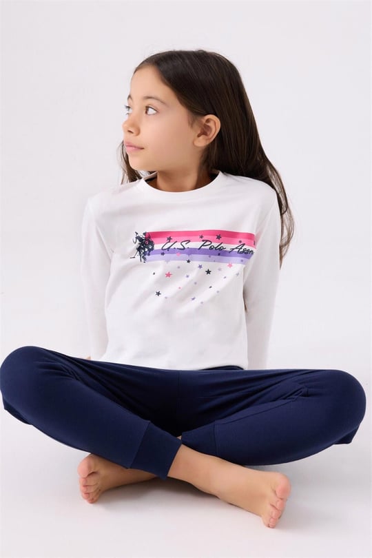 U.S. Polo Assn Kız Çocuk Pijama Takımı Krem US1962-G