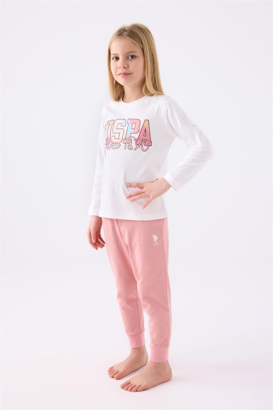 U.S. Polo Assn Kız Çocuk Pijama Takımı Krem US1984-4