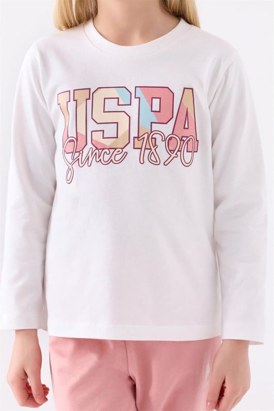 U.S. Polo Assn Kız Çocuk Pijama Takımı Krem US1984-4