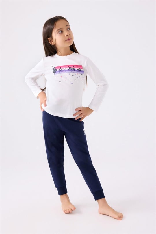 U.S. Polo Assn Kız Çocuk Pijama Takımı Krem US1962-G