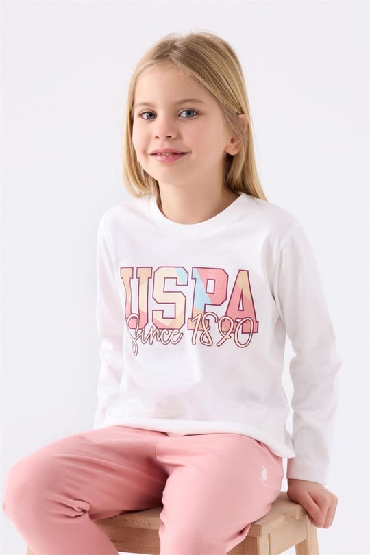 U.S. Polo Assn Kız Çocuk Pijama Takımı Krem US1984-4