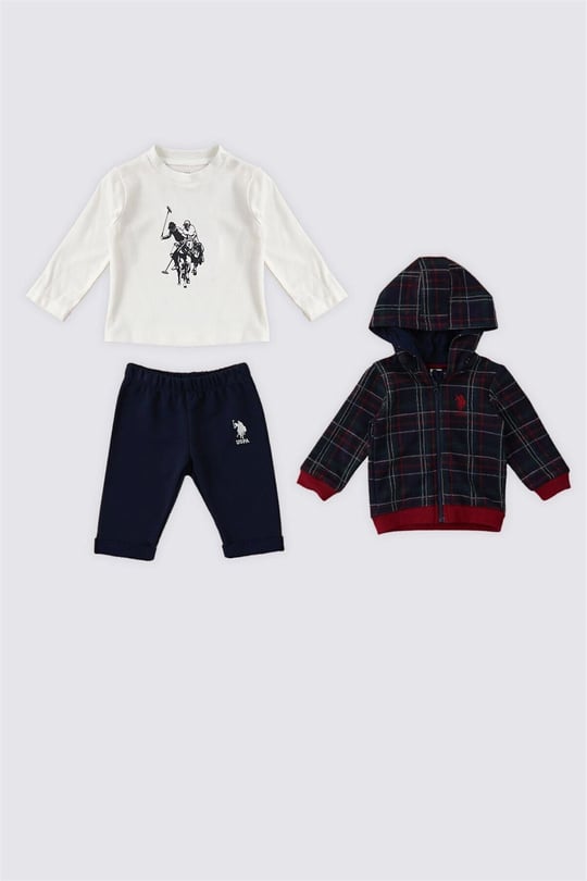 U.S. Polo Assn Erkek Bebek Ekose 3'lü Takım Lacivert USB1568