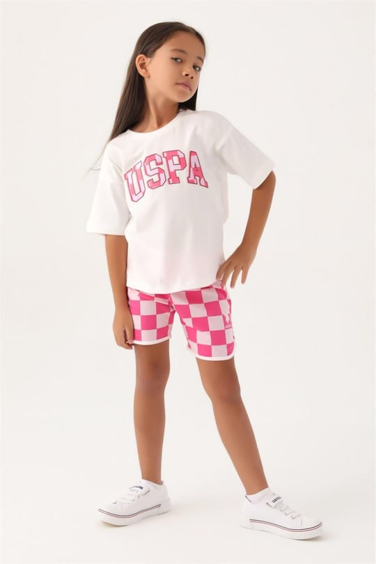 U.S. Polo Assn Kız Çocuk Tişört Şort Takım Krem US1813-4