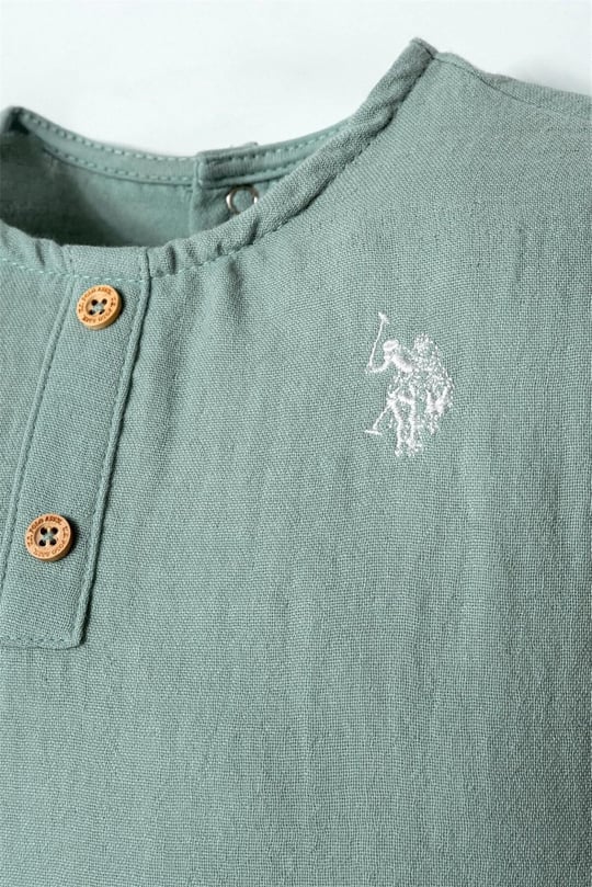 U.S Polo Assn. Erkek  Bebek Müslin Şort Gömlek Takım Mint USB2882