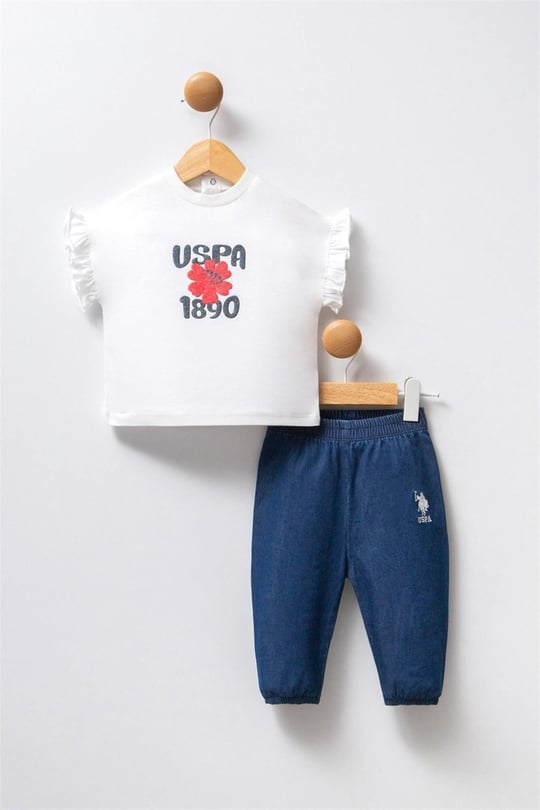 U.S. Polo Assn. Kız Bebek Tişört Pantolon Takım Beyaz USB2463