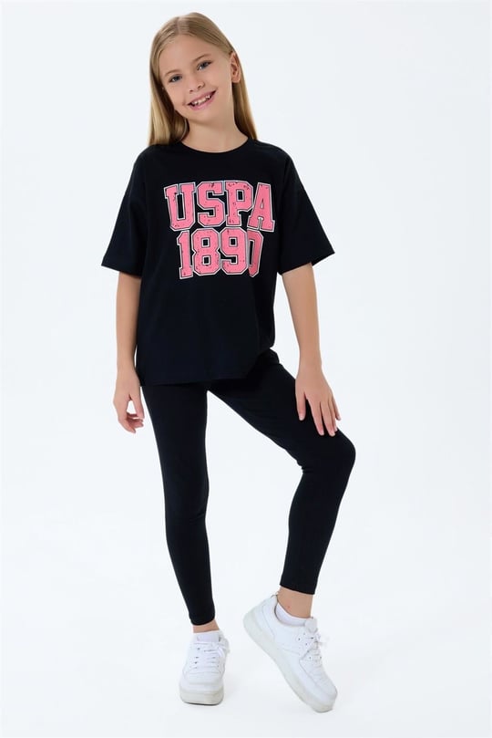 U.S. Polo Assn. Kız Çocuk Tişört Tayt Takım Siyah US2523-4