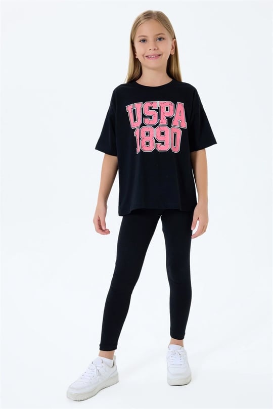U.S. Polo Assn. Kız Çocuk Tişört Tayt Takım Siyah US2523-4